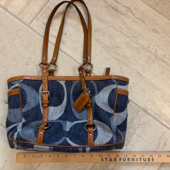 Coach 13810 Vintage Signature Gallery Tote with brown leather trim Classic Y2K - Picture 13 of 15